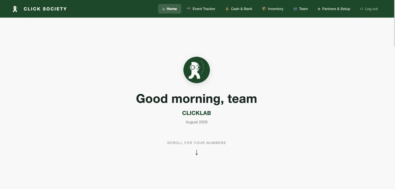 ClickLab, business dashboard built for Click Society