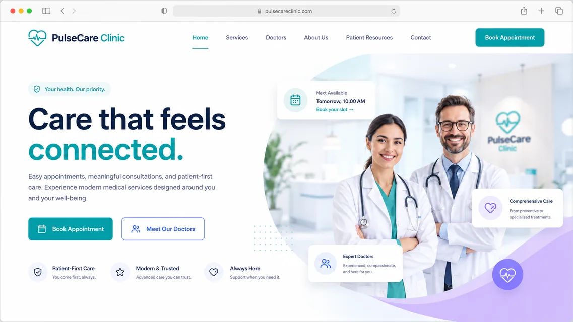 PulseCare Clinic, medical clinic website concept